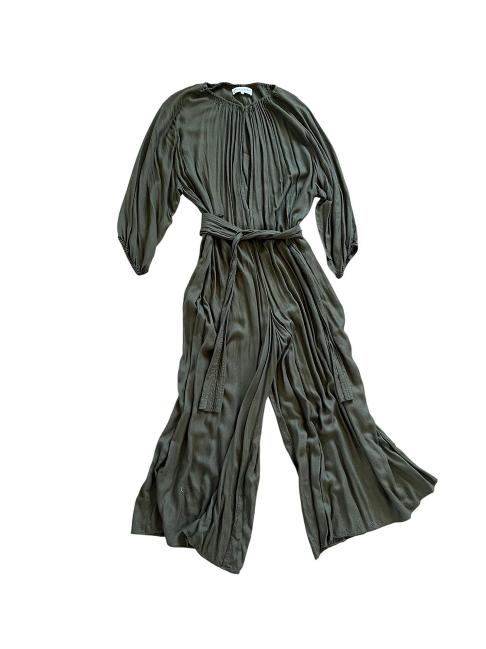 Apiece Apart Olive Green Pleated Wide-Leg Jumpsuit